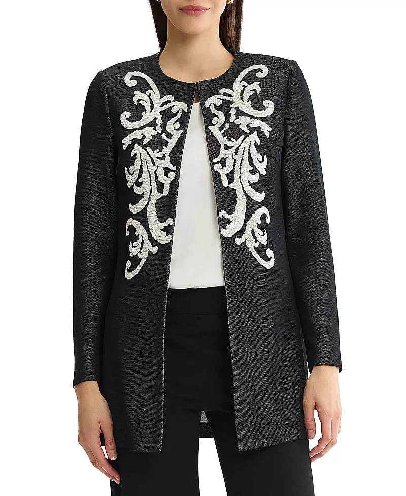 Ming Wang Plus Size Filigree Jacquard Knit Jacket