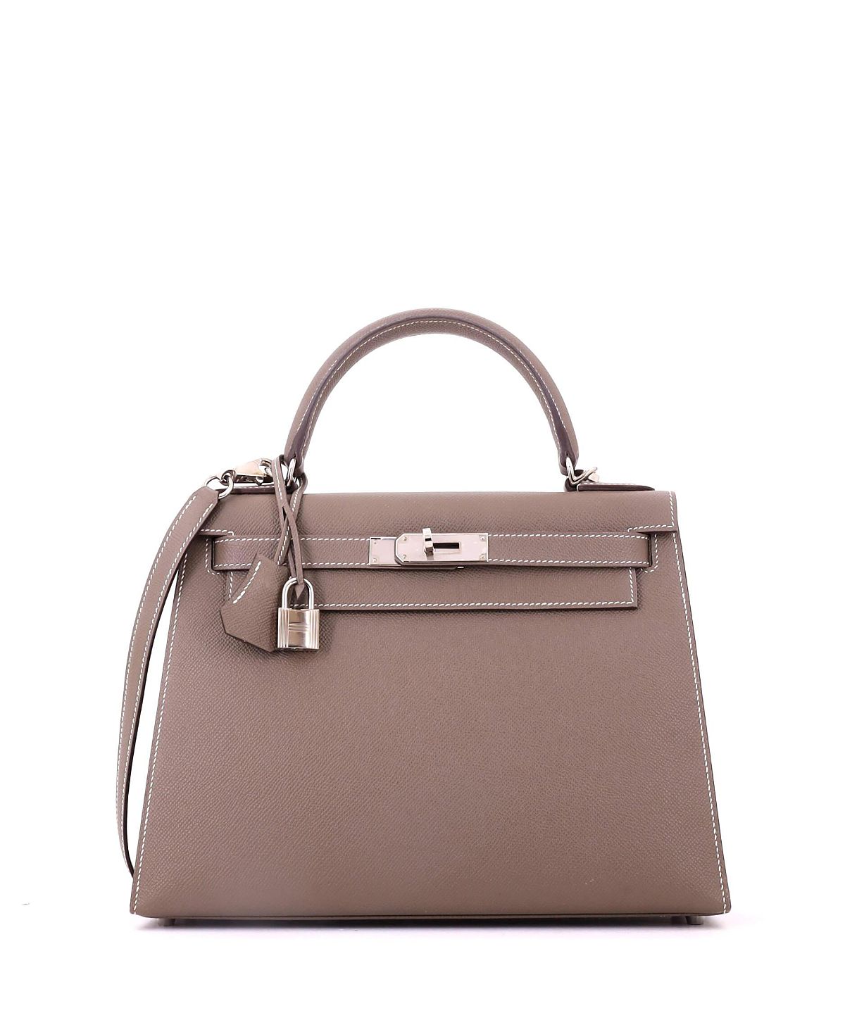 Pre-Owned HERMES Kelly 28 Epsom Leather Shoulder Bag with Palladium Hardware
