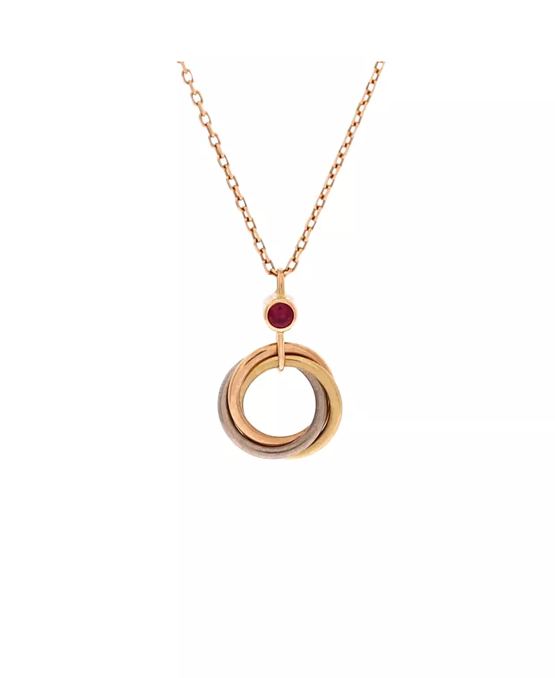 Pre-Owned Cartier Trinity Pendant Necklace 18K Tricolor Gold and Ruby