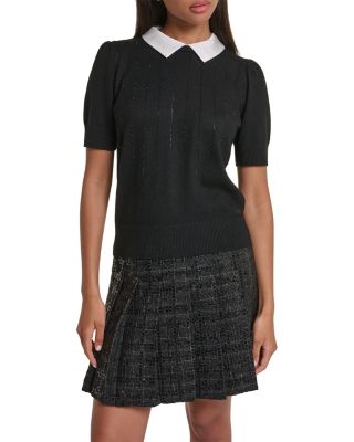 Embellished Contrast Collar Sweater