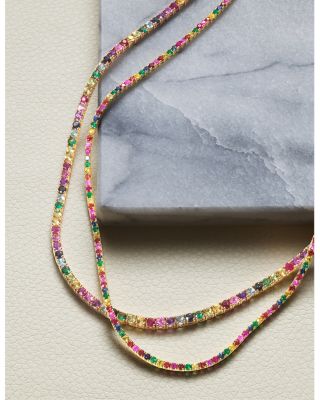 18K Yellow Gold Multi Gemstone Tennis Necklace, 16"