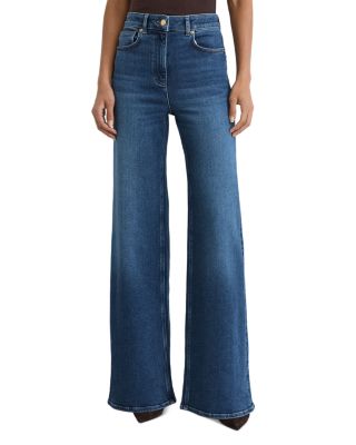 Petites Jas High Rise Wide Leg Jeans in Mid Blue