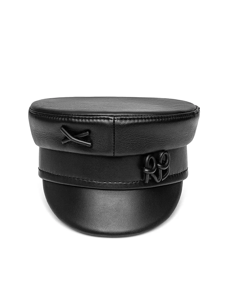 Ruslan Baginskiy Monogram Embellished Leather Baker Boy Cap