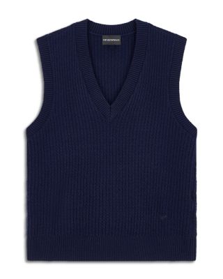 Wool & Cashmere Blend Ribbed V Neck Sweater Vest