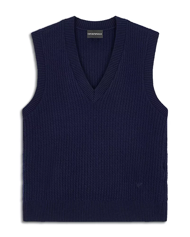 Emporio Armani Wool & Cashmere Blend Ribbed V Neck Sweater Vest