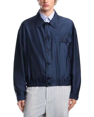Satin Effect Point Collar Blouson Jacket
