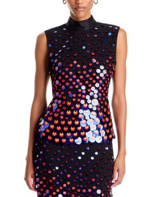 Silk Embellished Mock Neck Top