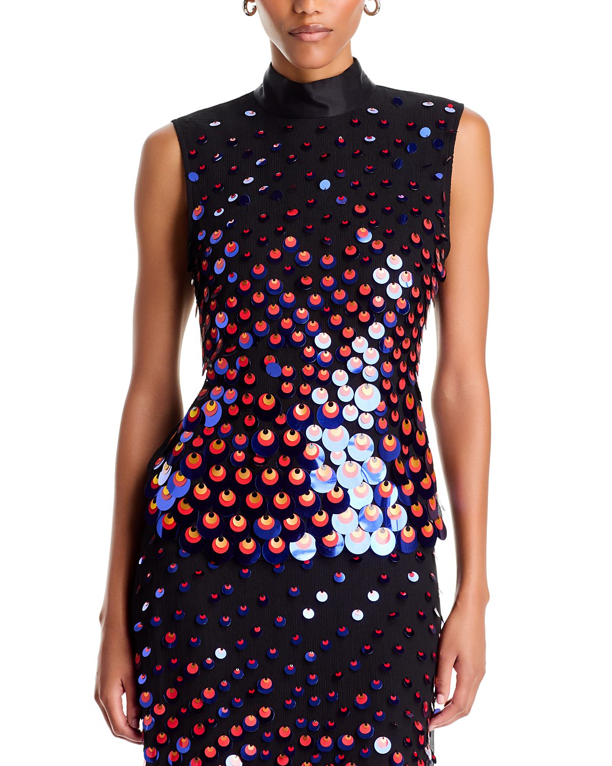 Christopher John Rogers Silk Embellished Mock Neck Top