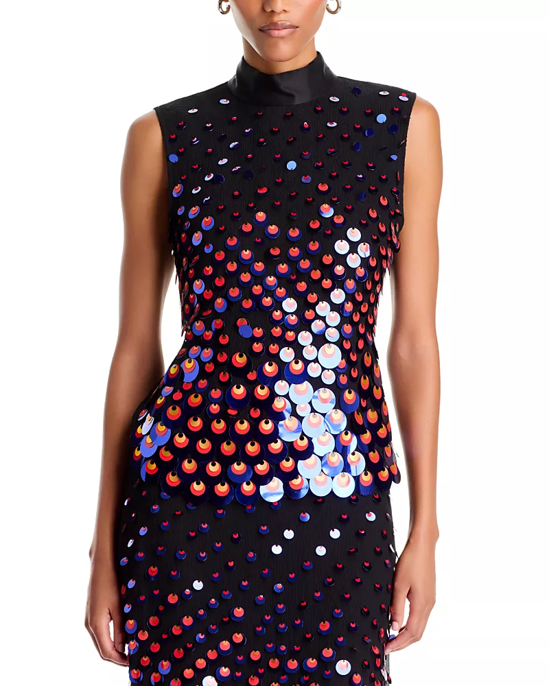 Christopher John Rogers Silk Embellished Mock Neck Top