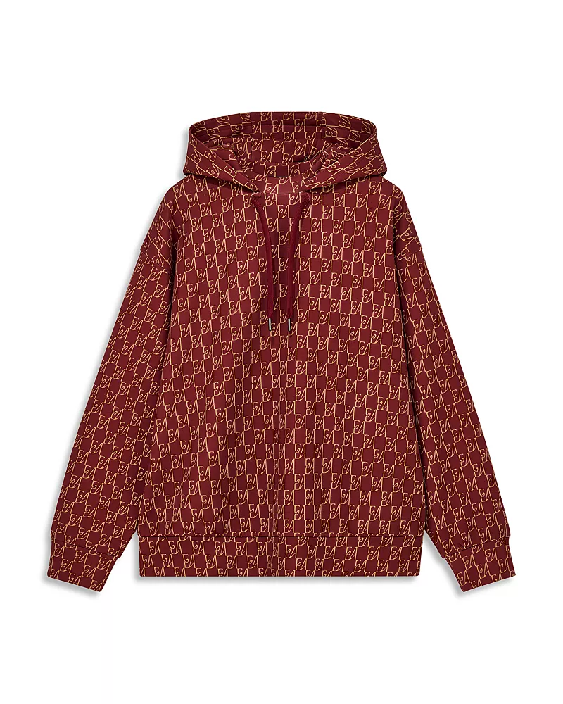 Emporio Armani Cotton Blend Logo Pattern Drawstring Hoodie