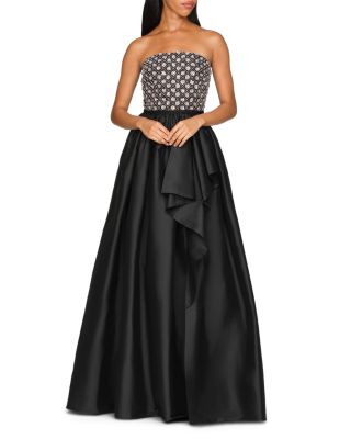 Theia Mila Beaded Strapless Taffeta Gown In Animal Print