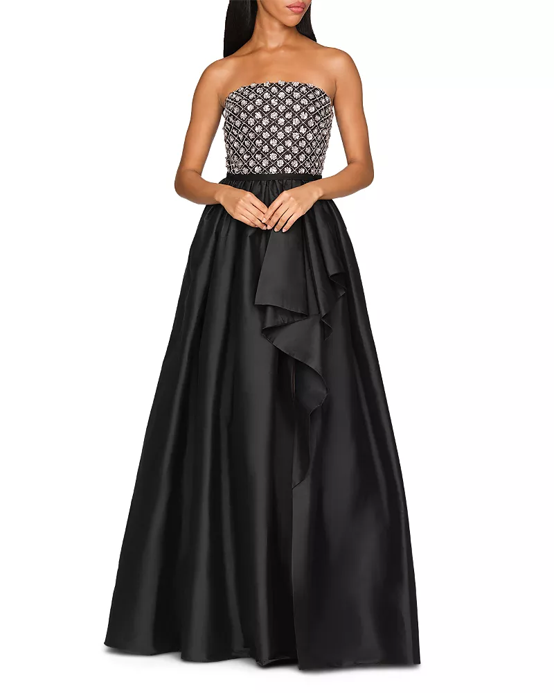 Theia Mila Beaded Strapless Taffeta Gown