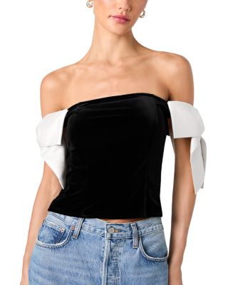 Carey Velvet Bow Trim Top
