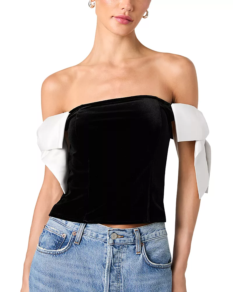 French Connection Carey Velvet Bow Trim Top