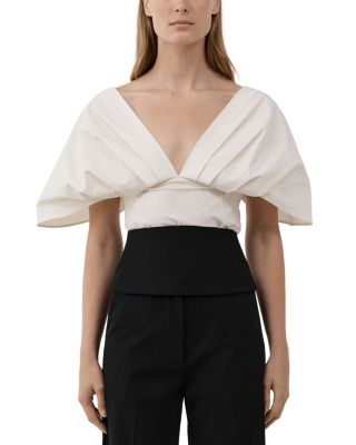 Cotton Blend Structured Pleated Top