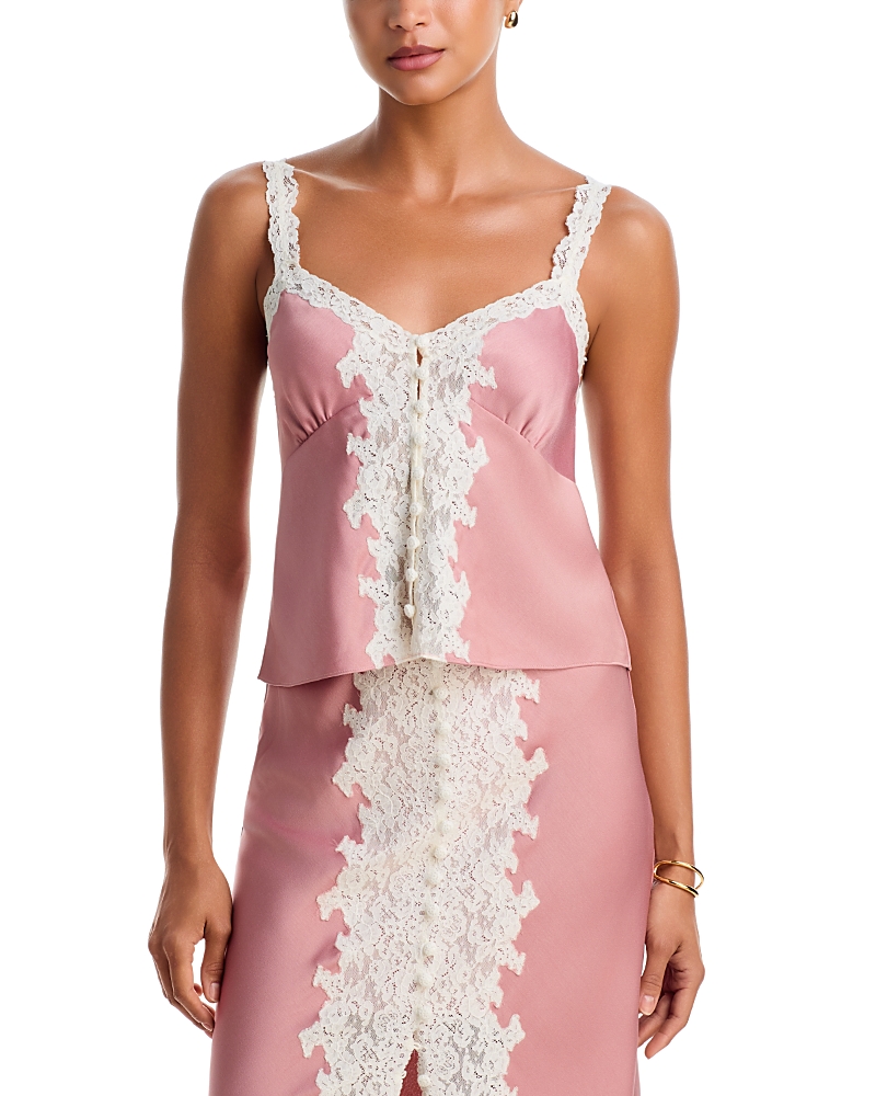 Loveshackfancy Effy Lace Trim Satin Top In Pink
