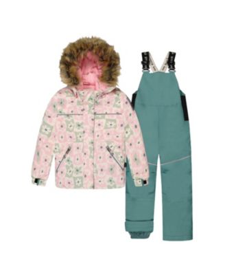  Girls' Discover Retro Fleece Hood Jacket & Suspender Pants Two Piece Snowsuit - Little Kid, Big Kid