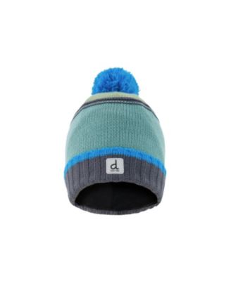  Boys' Winter Textured Stripe Fleece Lined Knit Hat with Pompom - Little Kid, Big Kid