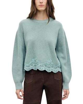 Gerard Darel Riviera Wool Lace Hem Sweater