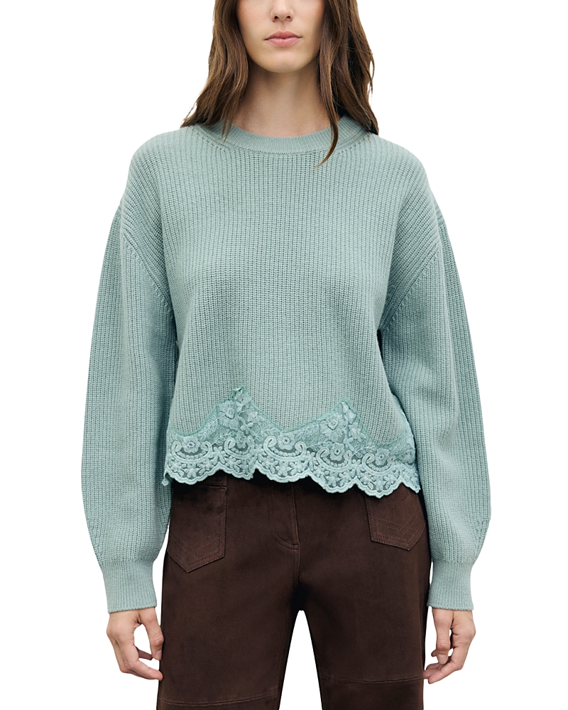 Gerard Darel Riviera Wool Lace Hem Sweater
