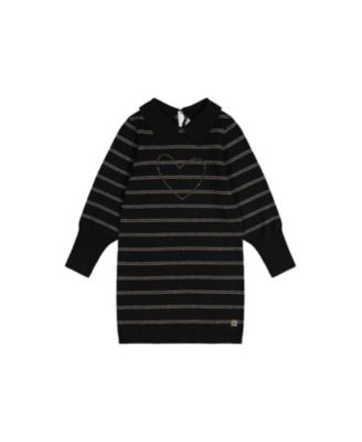  Girls' Sequin Heart Shimmering Stripe Knitted Dress - Little Kid