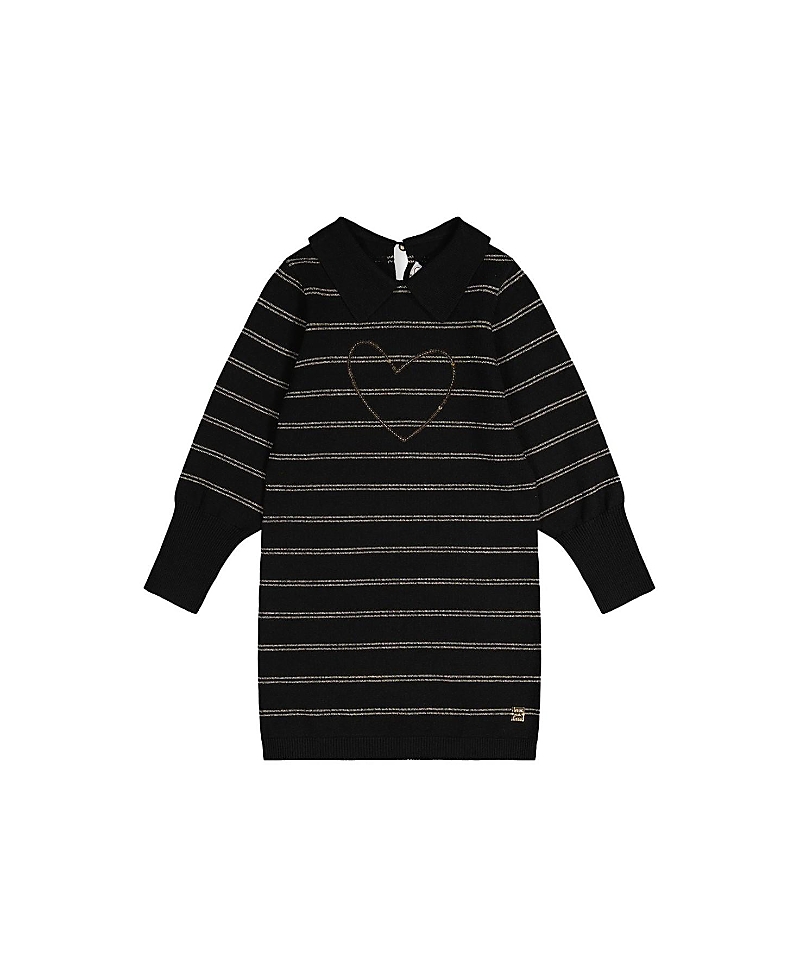 Deux par Deux Girls' Sequin Heart Shimmering Stripe Knitted Dress - Little Kid