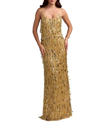  Embellished Fringe Sleeveless Column Gown