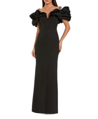 Mac Duggal Ruffle Off The Shoulder Crepe Column Gown