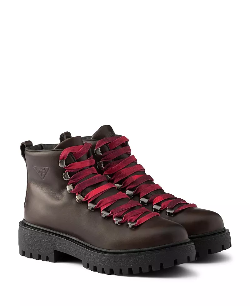 Prada Women's Leather Lace-Up Booties