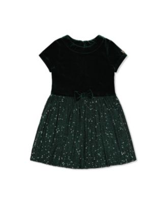  Girls' Bi-Material Bow Belt Glitter Mesh Short Sleeve Dress - Little Kid, Big Kid