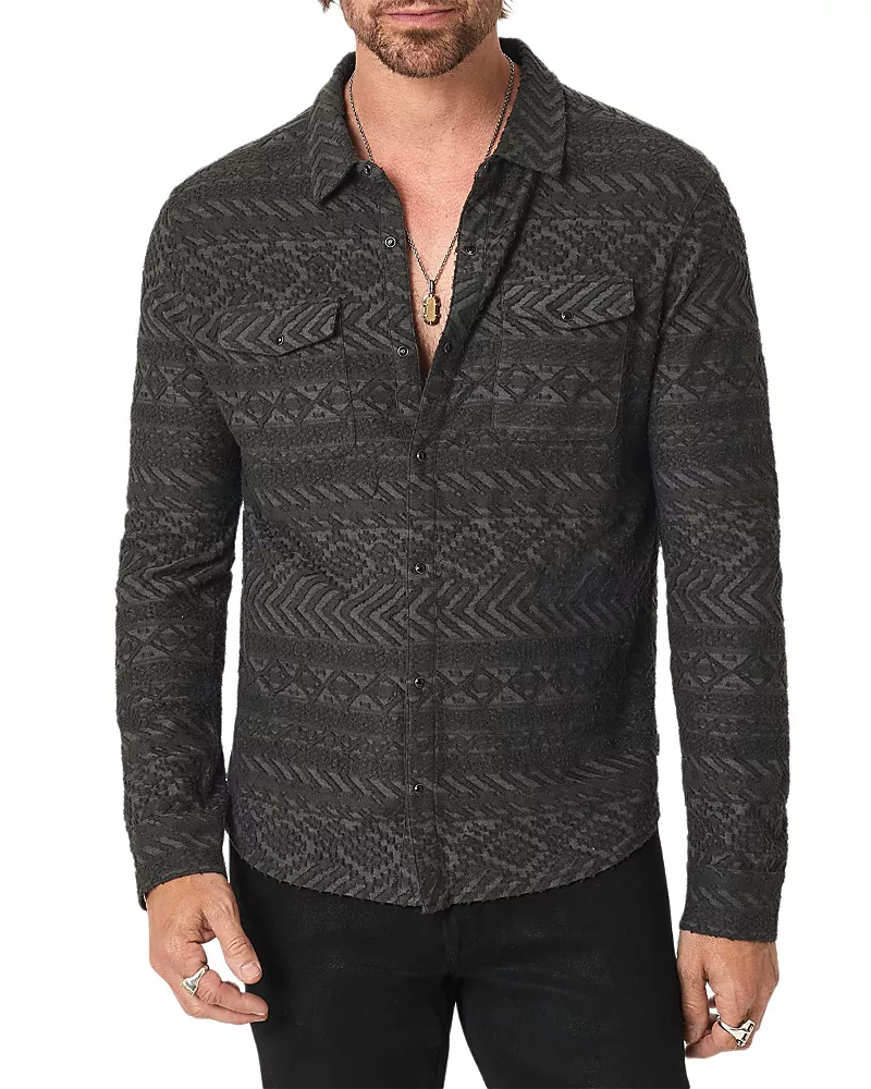 John Varvatos Glover Cotton Blend Textured Wester Pocket Shirt