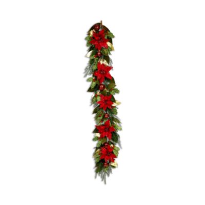 Glittered Poinsettia 6' Garland