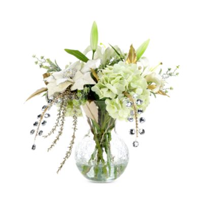 Winter Hydrangea in Crackle Vase Floral Arrangement