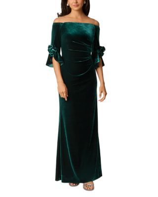 Stretch Velvet Off-the-Shoulder Gown