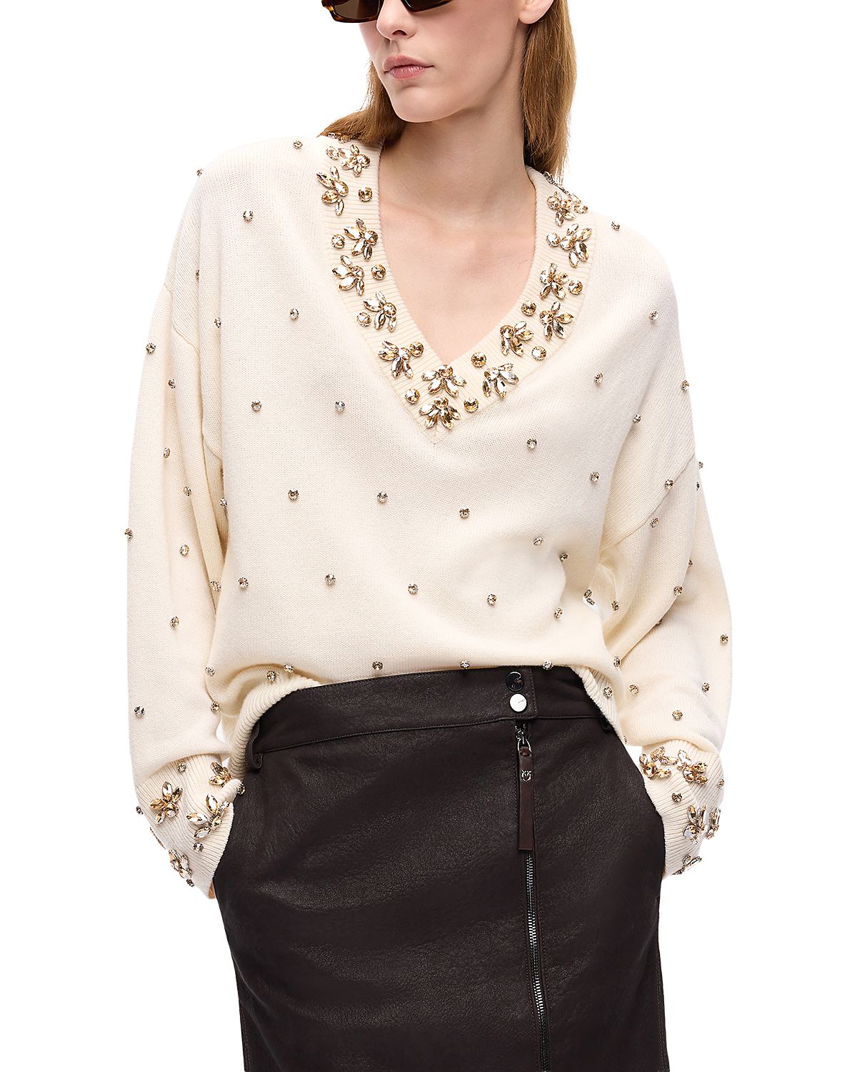 Pinko Pigolio Wool & Cashmere Embellished Sweater