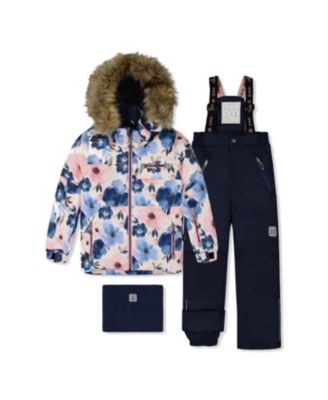 Girls' Play Flower Faux Fur Hood Jacket & Pants Two Piece Snowsuit - Little Kid, Big Kid