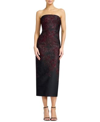  Viviana Strapless Floral Metallic Jacquard Midi Dress