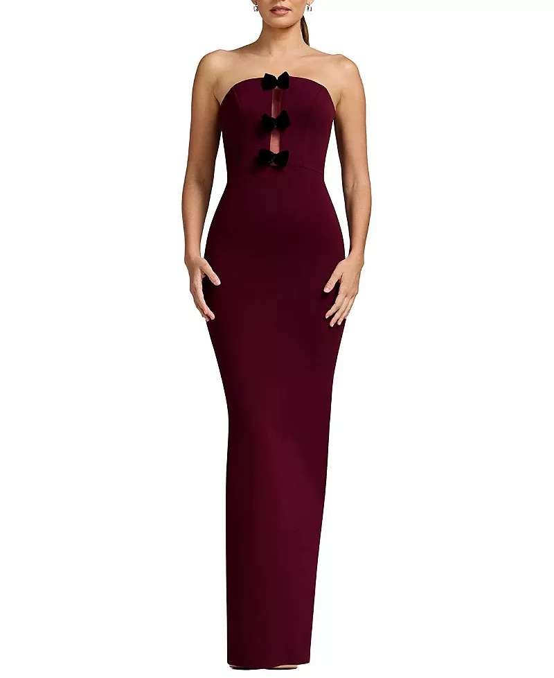 Dress the Population Everly Strapless Sheer-Inset Bow Gown