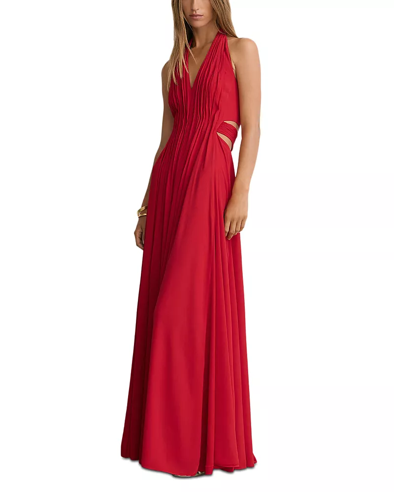 Reiss Cara Halter Pleated Side Cutout Dress