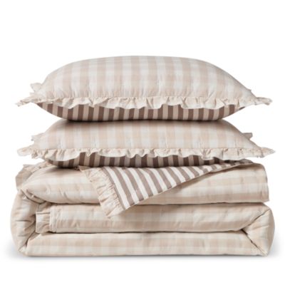 Gingham & Stripe Reversible Quilt Set, Queen
