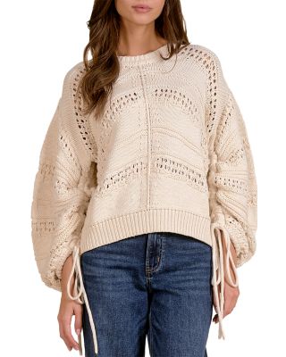 Tie Cuff Mixed Knit Sweater