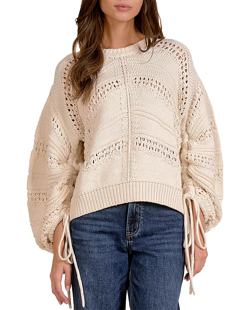 Elan Tie Cuff Mixed Knit Sweater