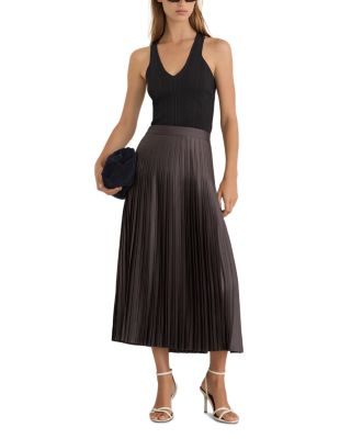 Petites Savannah Satin Pleated Midi Skirt