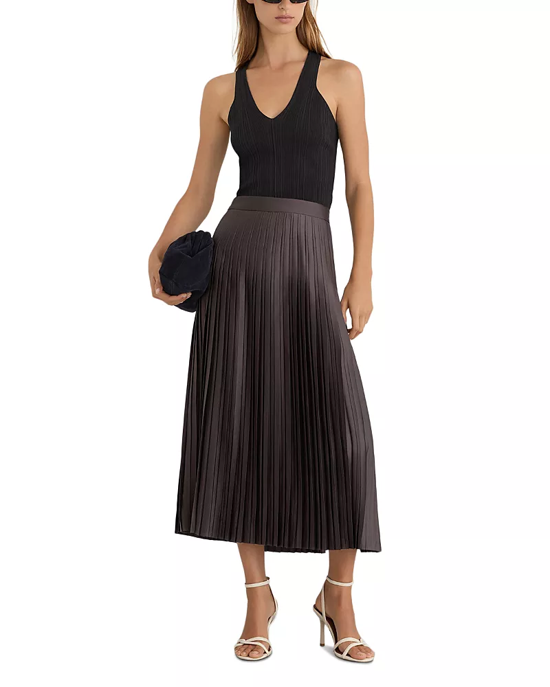 Reiss Petites Savannah Satin Pleated Midi Skirt