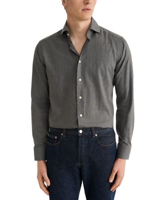 Cotton Contemporary Fit Solid Flannel Dress Shirt