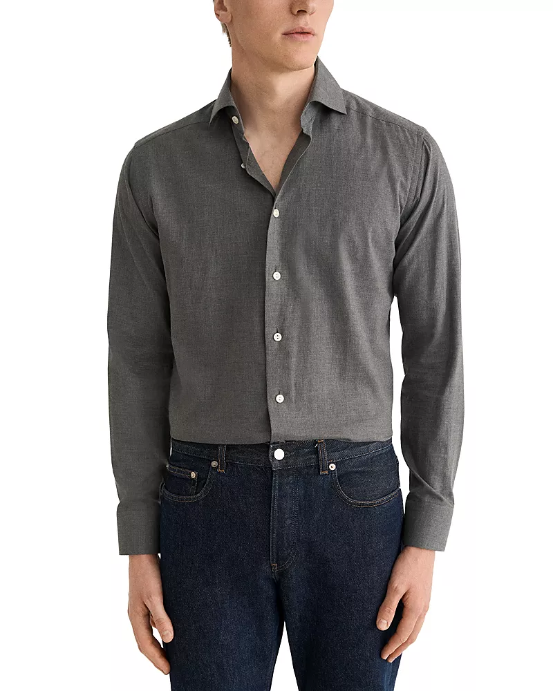 Eton Cotton Contemporary Fit Solid Flannel Dress Shirt