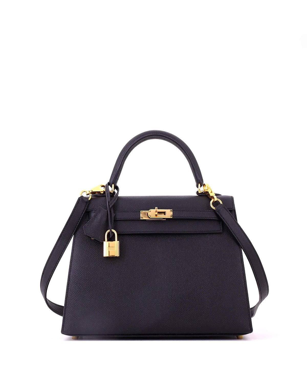 Pre-Owned HERMES Kelly 25 Handbag Black Epsom with Gold Hardware