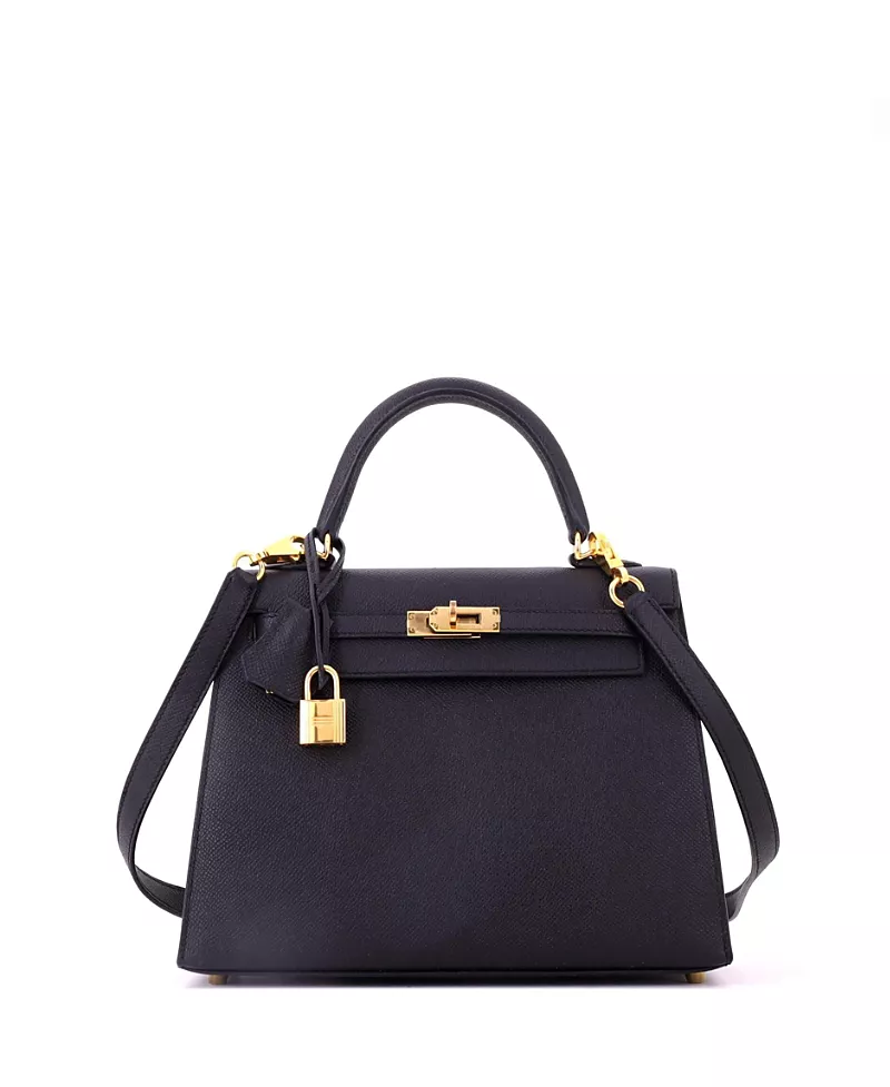Pre-Owned HERMES Kelly 25 Handbag Black Epsom with Gold Hardware