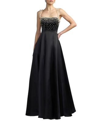 Mac Duggal Petite Pearl Embellished Satin A-Line Gown
