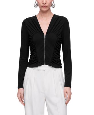 Ruffle Trim Zip Front Blouse